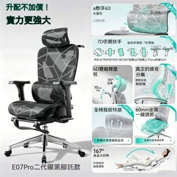 人體工學椅 電腦椅 電競椅 舒適久坐辦公椅 網布椅 有腳踏（大角度後仰 可調節頭枕扶手）