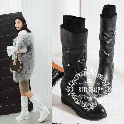 ウェッジヒールブーツ 厚底ブーツ 大きいサイズブーツ ハイヒールブーツ ミドルブーツ レディース シューズ 靴 脚長効果 インヒール 太めヒール 22cm 26 5cm 通販 Lineポイント最大get Lineショッピング