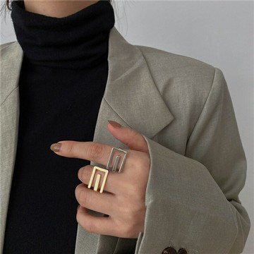 高級感ins冷淡風極簡小眾設計開口可調節個性指環時尚食指戒指女