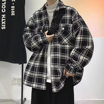 格子大碼千鳥襯衫韓版潮流港風外套春秋季ins潮牌寬鬆新款夾克