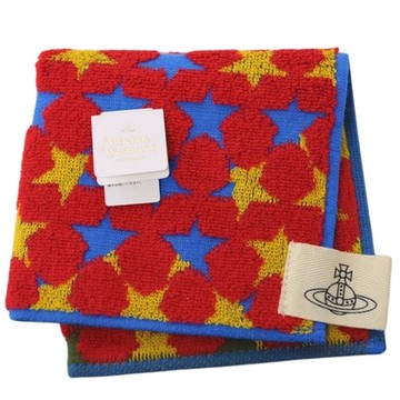 VIVIENNE WESTWOOD 繽紛小星星圖騰品牌LOGO布標小方巾(黃/橘紅/寶藍系)