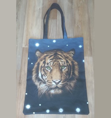 堅固的可重複使用黑色手提袋，環保，帶老虎的棉帆佈軟包