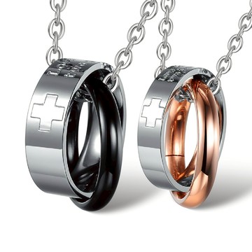 【Giumka】項鍊．十字．雙環 ．白鋼．情侶對鍊・單個價格．客製刻字『七夕飾愛』