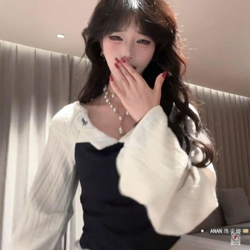 🔥店長親選🔥套裝女秋季韓系慵懶風撞色拼接方領襯衫上衣高腰顯瘦休閒闊腿褲潮