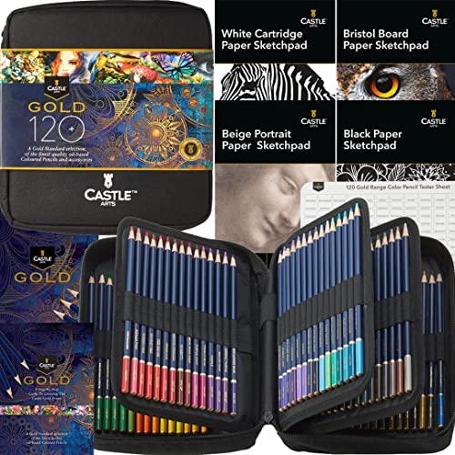 Castle Art Supplies Gold Standard Coloring Pencils Set with Extras Quality Oil-based Colored Cores Stay Sharper, Tougher Against Breakage For