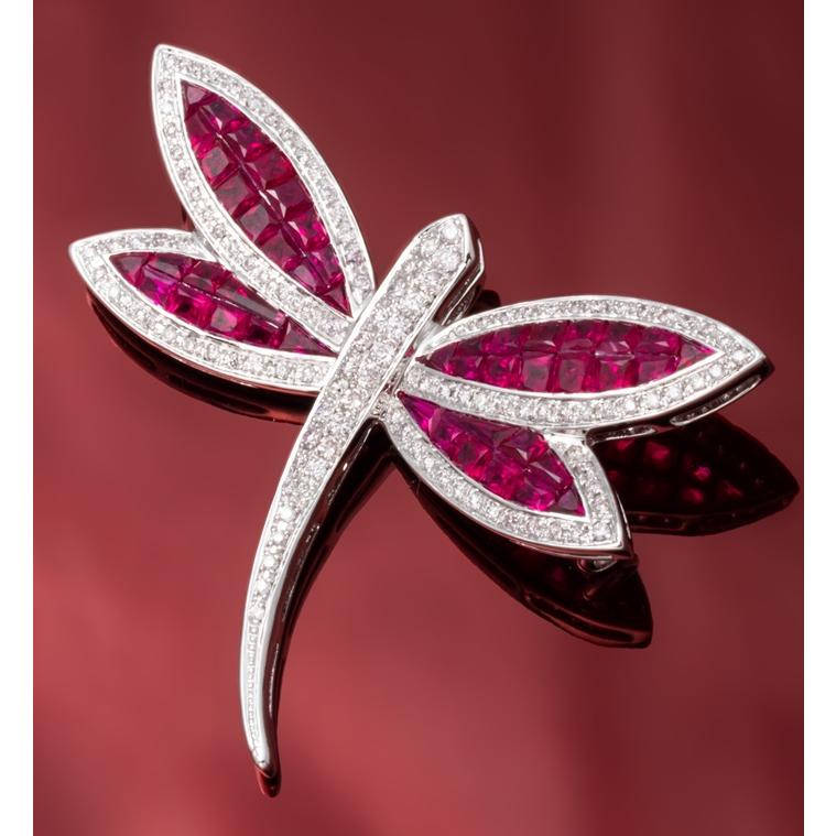 750WG ルビー・ダイヤモンド ブローチ(ペンダント兼用) トンボモチーフ 品番b22-352 750WG ルビー・ダイヤモンド ブローチ(ペンダント兼用) トンボモチーフ