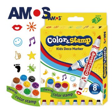 韓國AMOS 8色雙頭設計印章彩色筆