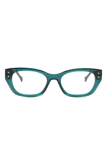 Carolina Herrera - logo-plaque cat-eye frame glasses - women - Acetate - 50 - Green