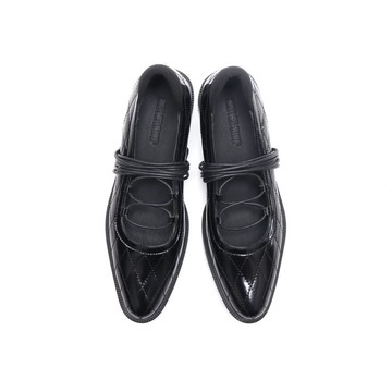 notdetailed原創 菱格瑪麗珍鞋 暗黑風綁帶小皮鞋夏季黑色單鞋