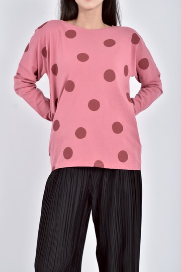 (L) sou sou質感棉質點點印花粉色長袖上衣