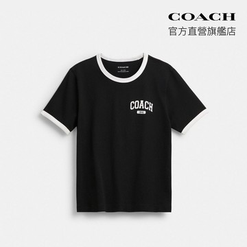 【COACH】運動風經典LOGO經典70年代風格棉質T恤-黑色(CAH76)｜官方直營