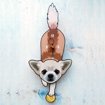 D-89 吉娃娃(白) - 動物造型鐘擺鐘