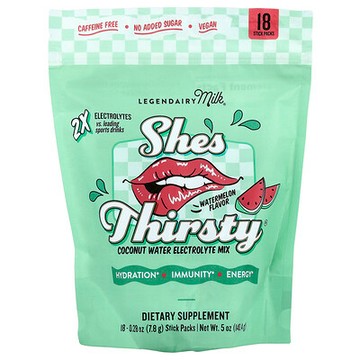 Legendairy Milk, She's Thirsty®，椰子水電解質混合物，西瓜味（盒裝），18 條，每條 0.28 盎司（7.8 克）
