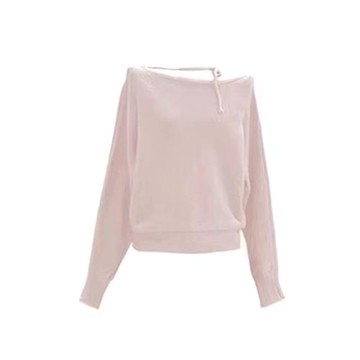 粉色不規則斜肩掛脖毛衣女款秋季2025新款韓系穿搭短款針織衫上衣