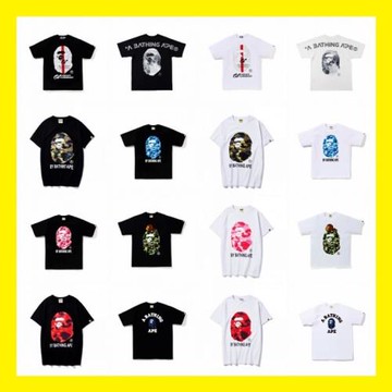 外貿跨境批發日系潮牌迷彩鯊魚虎頭猿人拼色夜光短袖情侶寬松T恤