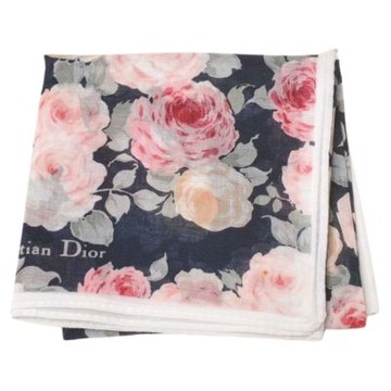 Christian DIOR 浪漫花影品牌字母LOGO圖騰帕領巾(深藍系/42CM)