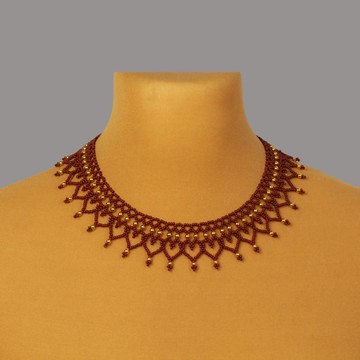 雅緻手工串珠項鍊，棕金配色項鍊