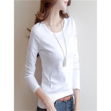 純棉打底衫女內搭2022新款秋季寬松圓領顯瘦印花白色長袖t恤上衣