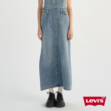 【99限定$1590 9/1 0點開搶】Levi's 女款 高腰吊帶牛仔長裙 胸前口袋 001BY-0000