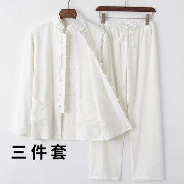 【巴黎精品】現貨+預購 新中式 唐裝漢服套裝三件套-中國風薄款長袖休閒長褲男套裝9色a1bx64