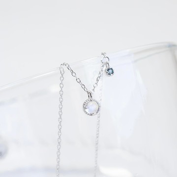 月光石mix倫敦藍托帕石925純銀蛋糕爪鑲雙寶石項鍊