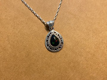 天然 黑 蛋白石 吊飾 項鍊 尼泊爾 手工製