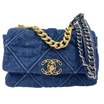 【二手名牌BRAND OFF】CHANEL 香奈兒 藍色 單寧布 19 26cm 鍊帶 肩背包 AS1160