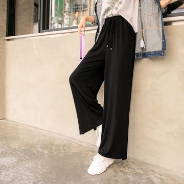 OB嚴選中大尺碼-涼感．冰箱空氣紗印花開衩落地寬褲《BA6112》