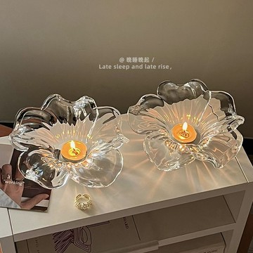 ⭐免運🌈臺灣有貨⭐ins玻璃花瓣花朵燭臺法式復古擺件裝飾品浪漫燭光晚餐燭臺氛圍感【可開票】
