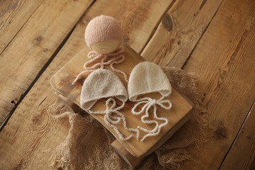 新生兒帽，新生兒攝影道具女孩，針織羊駝嬰兒帽