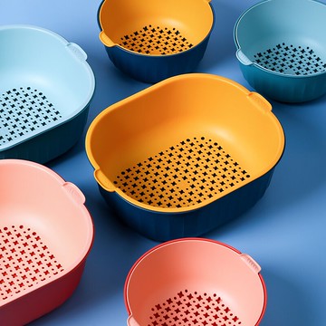 雙層鏤空廚房瀝水籃水果盤家用客廳茶幾零食盤收納神器淘米洗菜盆