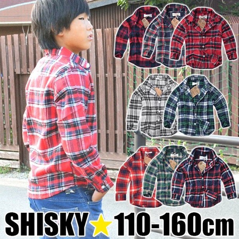 SHISKY チェック ネルシャツ ジュニア 男の子 110-160cm ロング丈 シャツ キッズ 長袖 子供服 女の子 メール便送料無料 ダンス衣装  ヒップホップ