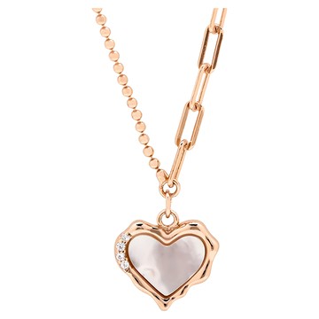 RADIANT STAR 璀璨之星 心音的訊號不規則邊緣母貝愛心二分之一鎖鍊項鍊 925純銀 SL847  玫瑰金  39.7cm + 延長鍊4.5cm