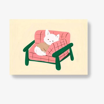 藝術掛畫｜Erdy |  睡著的狗兒 - 柚木色鋁框