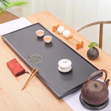 整塊天然烏金石茶盤臺面單層家用簡約黑金石材大號茶海茶具嵌入式