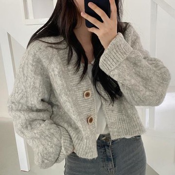 韓國chic秋冬法式復古圓領單排扣麻花紋設計寬松百搭長袖針織外套