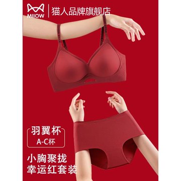 貓人紅色文胸套裝女本命年2025蛇年新款結婚聚攏內衣內褲女士套裝