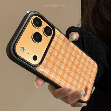 橙色格紋適用蘋果17promax手機殼iphone15PRO滴膠13硬套11個性14代發