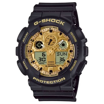 【CASIO 卡西歐】G-SHOCK 經典強悍 耀眼黑金 雙顯系列 GA-100GGB-1A9_51.2mm