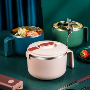 304不銹鋼泡面碗帶蓋 日式密封便當盒上班族學生保溫飯盒快餐杯