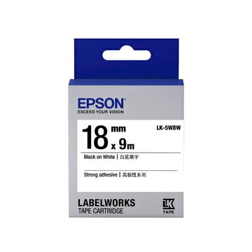 EPSON 高黏性 18mmx9M 白底黑字標籤帶 / 盒 LK-5WBW｜領券最高折$220