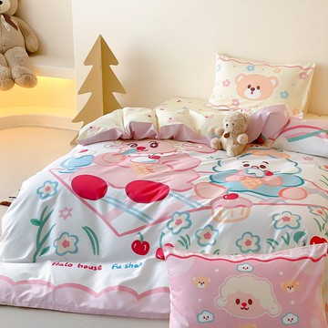 富山商店 x Halohouse 小羊冰淇淋粉黃色可愛全棉床上四件套