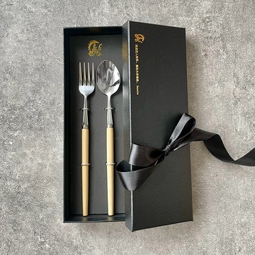 【台灣木藝館】 Jwood基的木藝 藝品級白楊木生漆不鏽鋼刀叉原木餐具2支組  結婚禮物 入厝禮物 高級餐具組