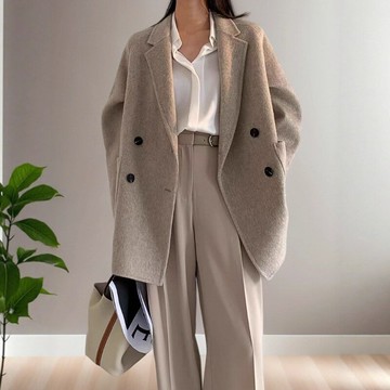 大衣女雙面毛呢2025西裝外套顯瘦秋冬韓版通勤大衣女雙面羊絨外套 鑫弘-素時衣櫥