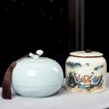 古風帶蓋陶瓷瓶子普洱茶葉食品雜糧中藥面膜粉密封儲物小罐子批發