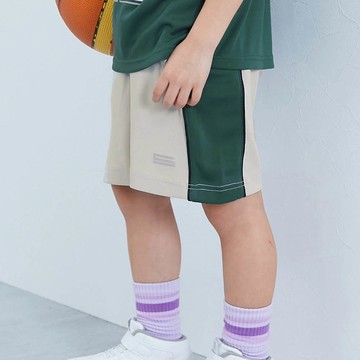 日本 devirock - 速乾網眼撞色系涼爽短褲-淺灰x綠