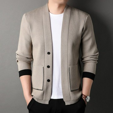 ※現貨【淺米XL】針織直條緹花口袋開衫【TX163534】秋冬韓系歐巴毛衫