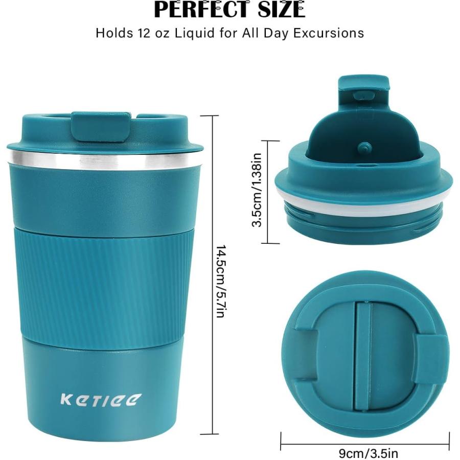 KETIEE Travel Mug 12oz  Insulated Coffee Mug with Leakproof Lid  Travel Coffee Mug Vacuum Stainless Steel Double Walled Reusable Coffee Cup for Hot