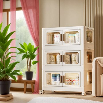 53面寬升級內崁式透明側板前開式折疊三層收納櫃-附滑輪 024384 53面寬【三層-白色面板】