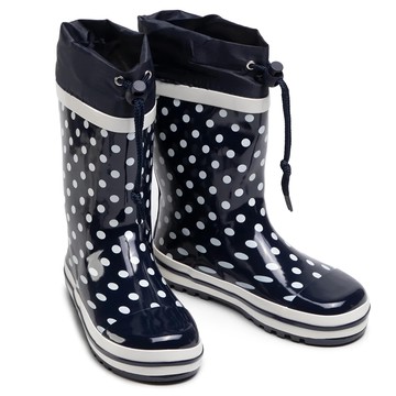 Playshoes 兒童雨鞋 波點款 天然橡膠中筒束口式設計  深藍色  185mm